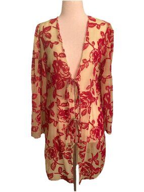 Urban Outfitters Sheer Velvet Floral Burnout Kimono Cardigan Cover Up Boho S M